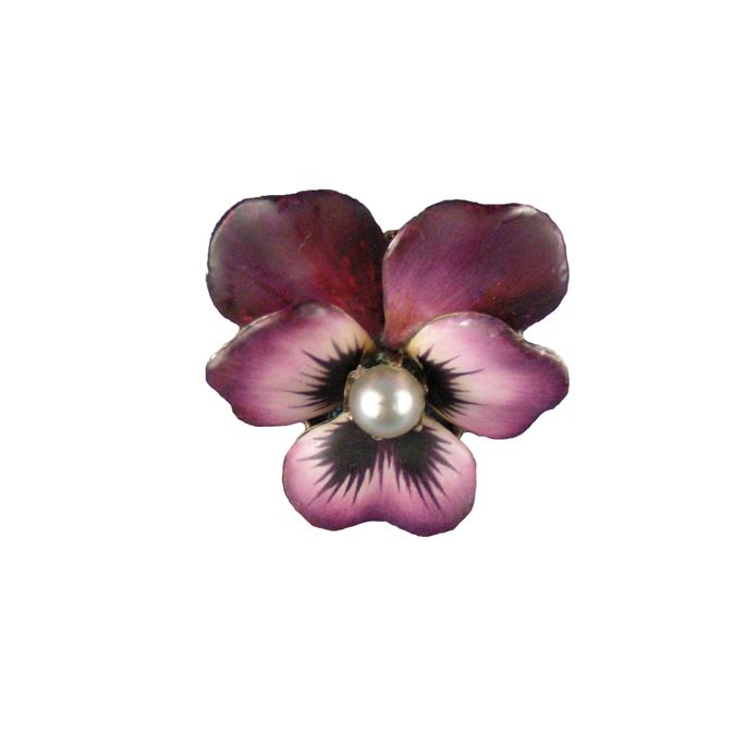 Antique magenta enamel and pearl pansy brooch, by Crane &amp; Theurer, American, c.1900 | MasterArt